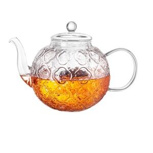 Clear Glass Embossed Teapot With Lid  Stovetop Safe